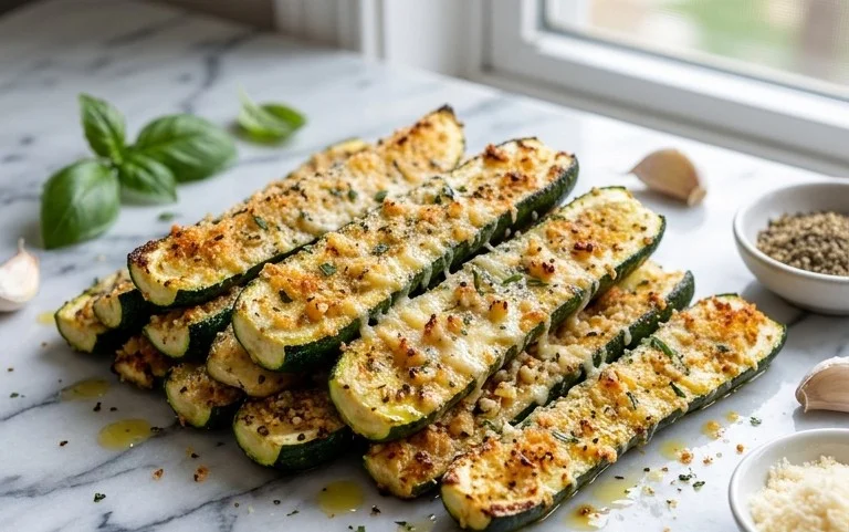 Irresistibly Crunchy Garlic Parmesan Roasted Zucchini